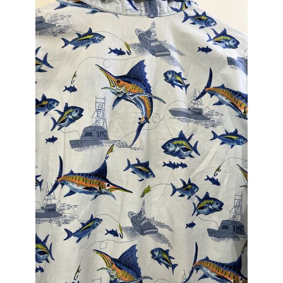 90s Camp Button Up Shirt 2XL Marlin Fish Boat Fisherman Resort Vacation Resort - Picture 8 of 11